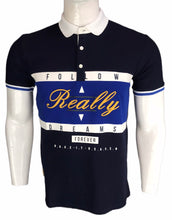 Load image into Gallery viewer, Typographic print polo T shirt with Tape panel detail and short sleeves
