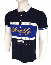 Load image into Gallery viewer, Typographic print polo T shirt with Tape panel detail and short sleeves
