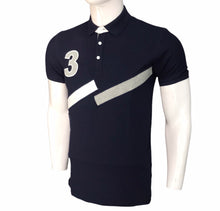 Load image into Gallery viewer, Typographic print polo T shirt with Tape panel detail and short sleeves
