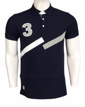 Load image into Gallery viewer, Typographic print polo T shirt with Tape panel detail and short sleeves
