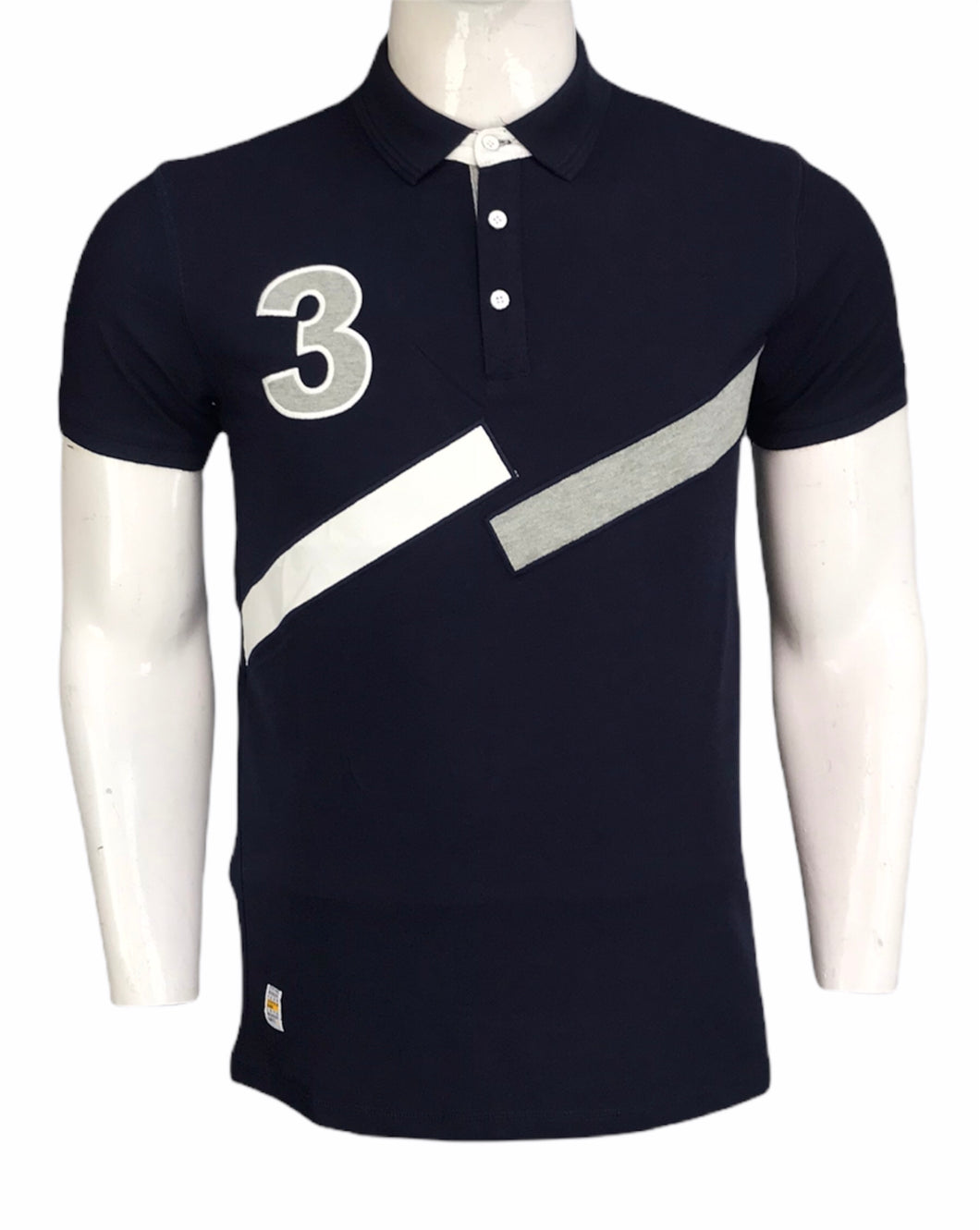 Typographic print polo T shirt with Tape panel detail and short sleeves